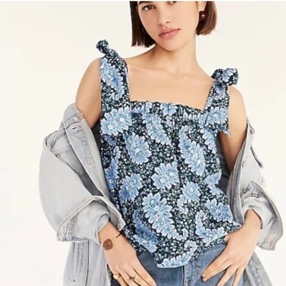 J. Crew Womens Blue‎ Ruffle Tie Shoulder Blouse Top Size Medium